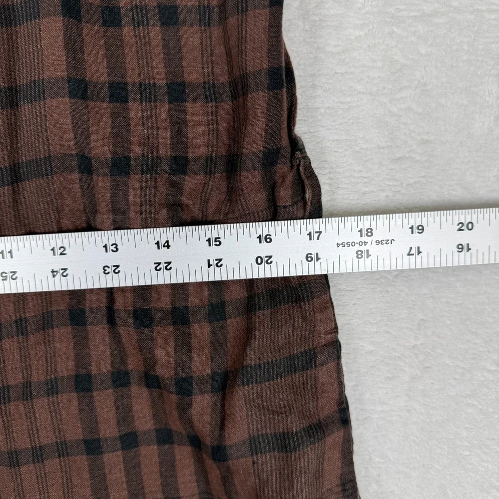 Everlane Brown Plaid Linen Button Front Sleeveless Jumpsuit Size 2 Dark Academia